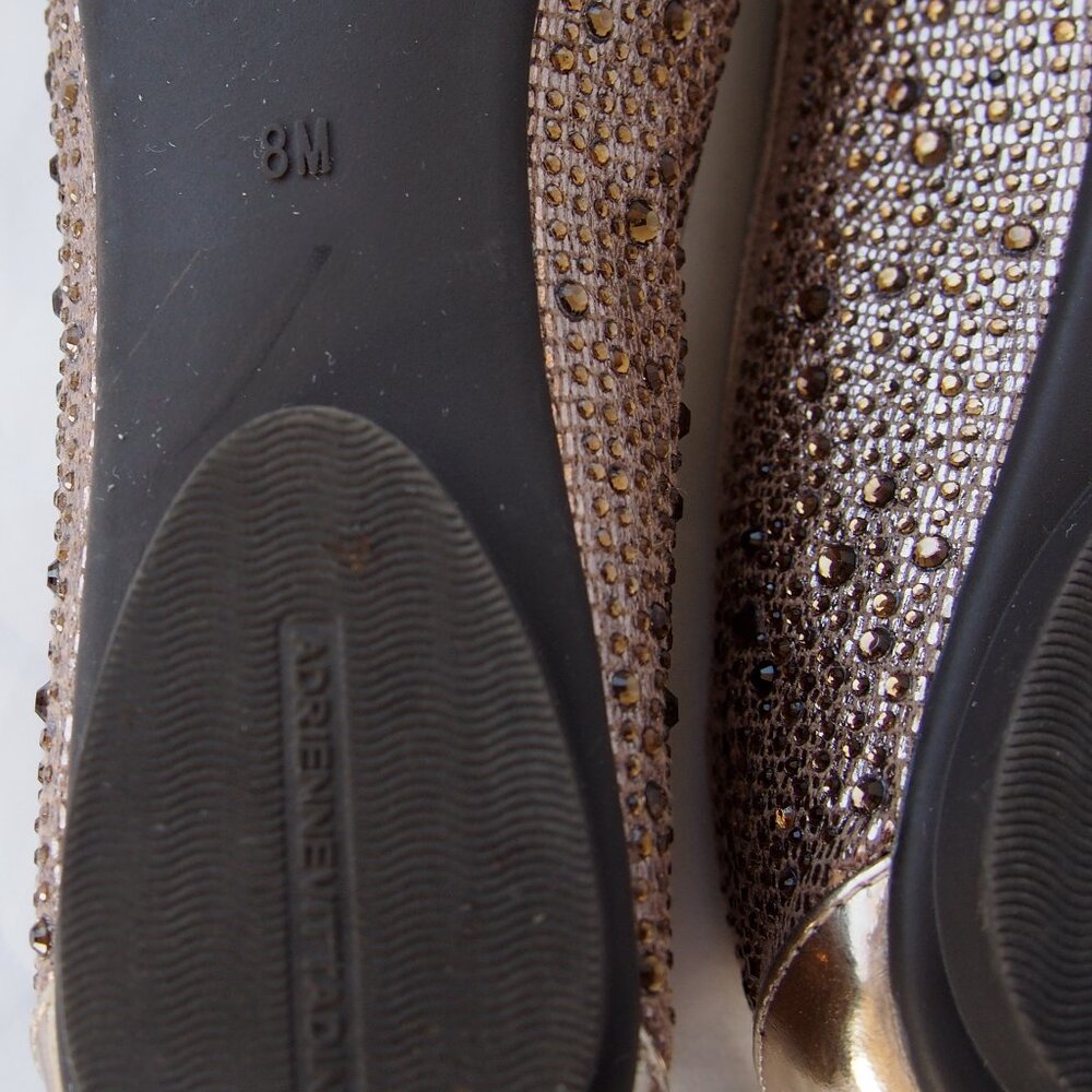 Adrienne Vittadini "Cathi" Embellished Ballet Slip On Gold Flats, Gems Size 8M - Picture 11 of 15